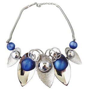 Vintage 1950s Signed Napier Book Piece Blue Moonglow Modernist Necklace